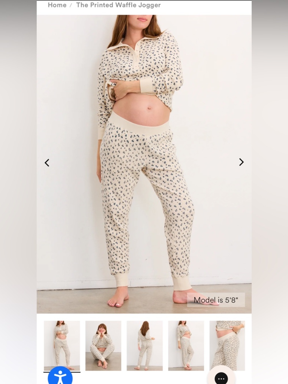 Cream Maternity Lounge set with Navy Floral Print